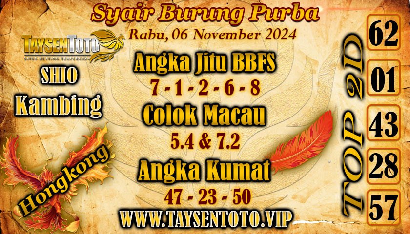 Syair Burung Purba HK Hari Rabu, 06 November 2024