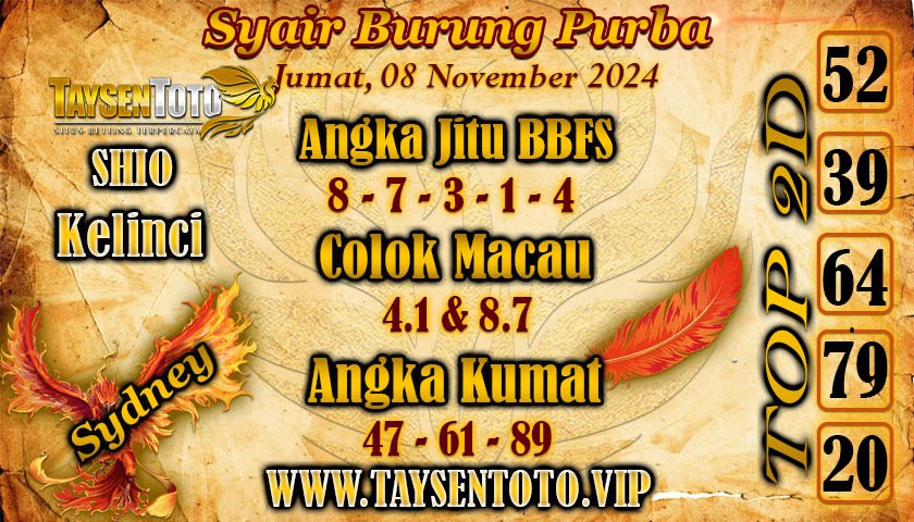 Syair Burung Purba Sydney Hari ini Jumat, 08 November 2024