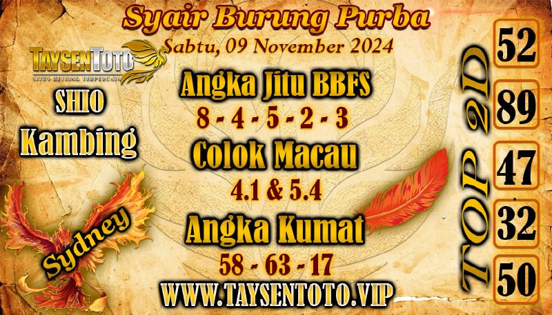 Syair Burung Purba Sydney Hari ini Sabtu, 09 November 2024