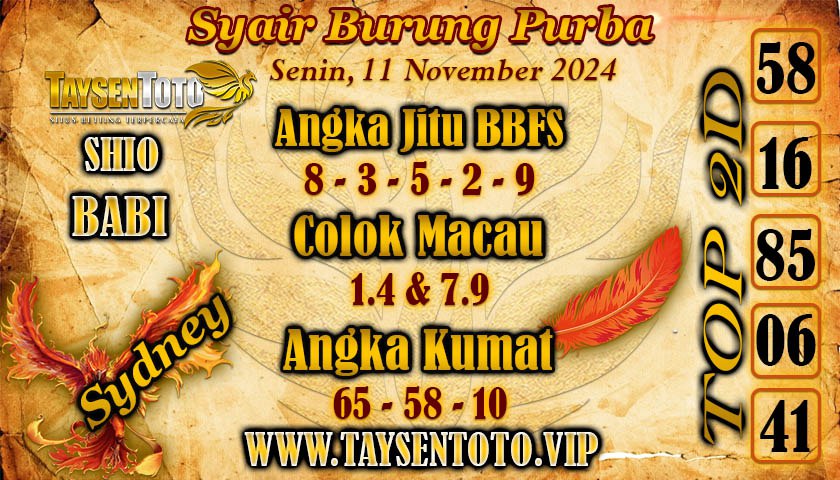 Syair Burung Purba Sydney Hari ini Senin, 11 November 2024