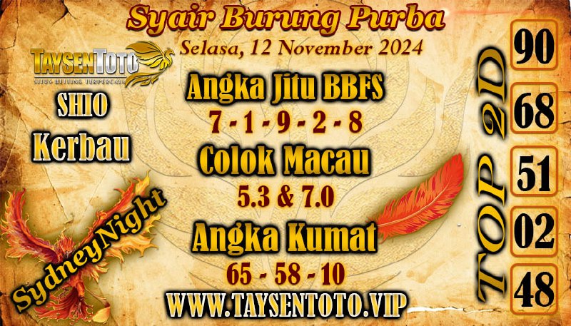 Syair Burung Purba SydneyNight Hari ini Selasa, 12 November 2024