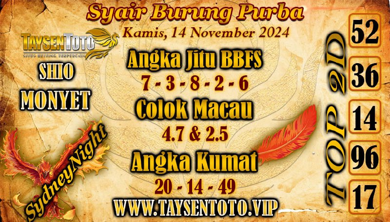 Syair Burung Purba SydneyNight Hari ini Kamis, 14 November 2024