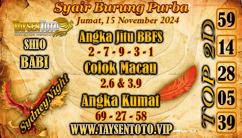 Syair Burung Purba SydneyNight Hari ini Jumat, 15 November 2024