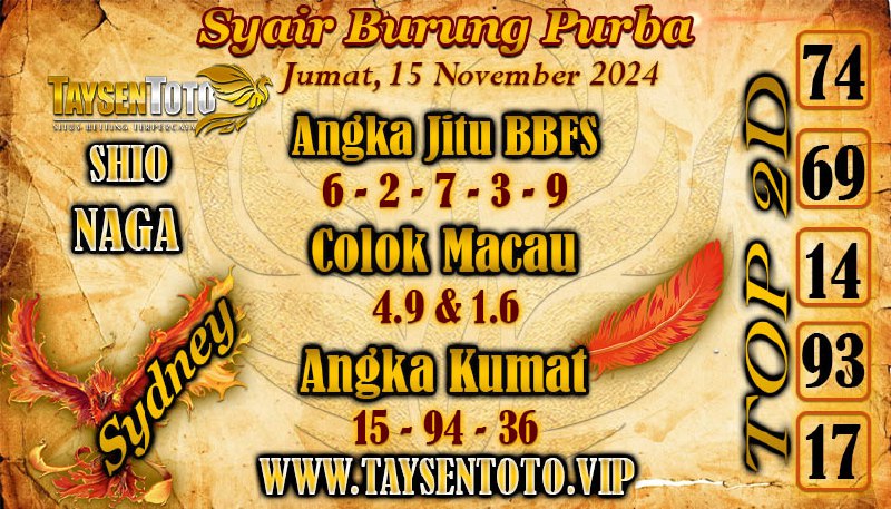 Syair Burung Purba Sydney Hari ini Jumat, 15 November 2024