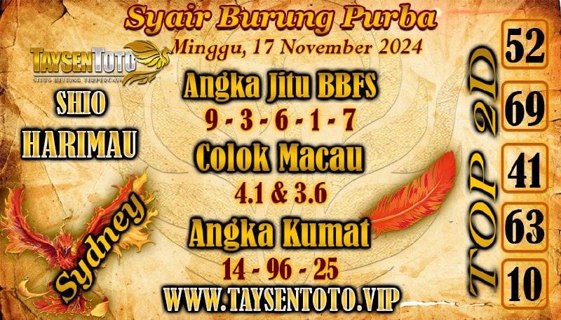 Syair Burung Purba Sydney Hari ini Minggu, 17 November 2024