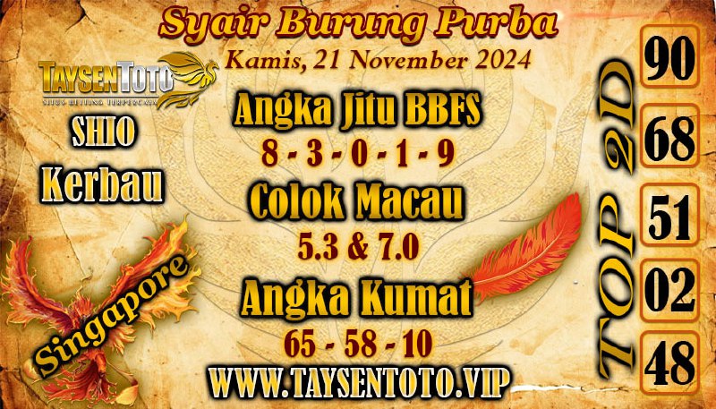 Syair Burung Purba SGP Hari ini Kamis, 21 November 2024