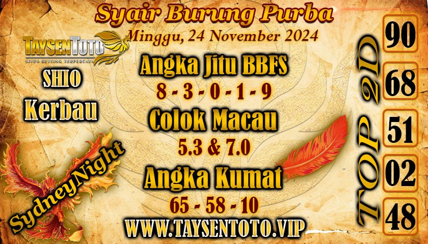 Syair Burung Purba SydneyNight Hari ini Minggu, 24 November 2024