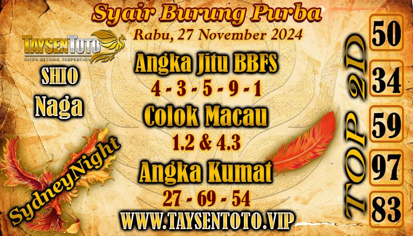 Syair Burung Purba SydneyNight Hari ini Rabu, 27 November 2024