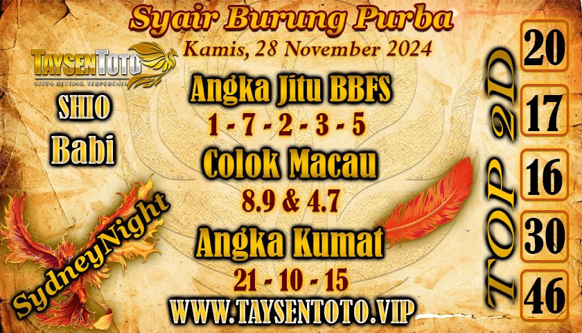 Syair Burung Purba SydneyNight Hari ini Kamis, 28 November 2024