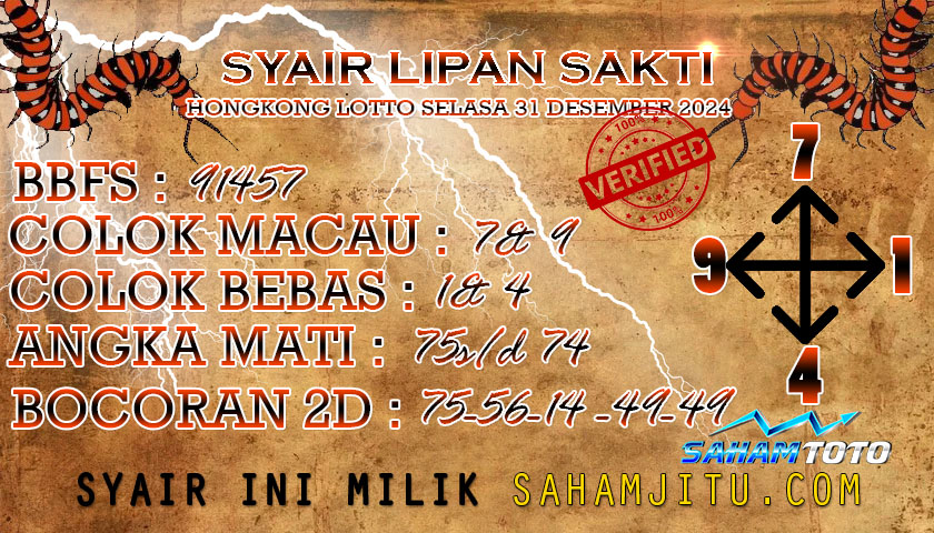 Syair Lipan Sakti hongkong lotto Selasa 31 Desember 2024