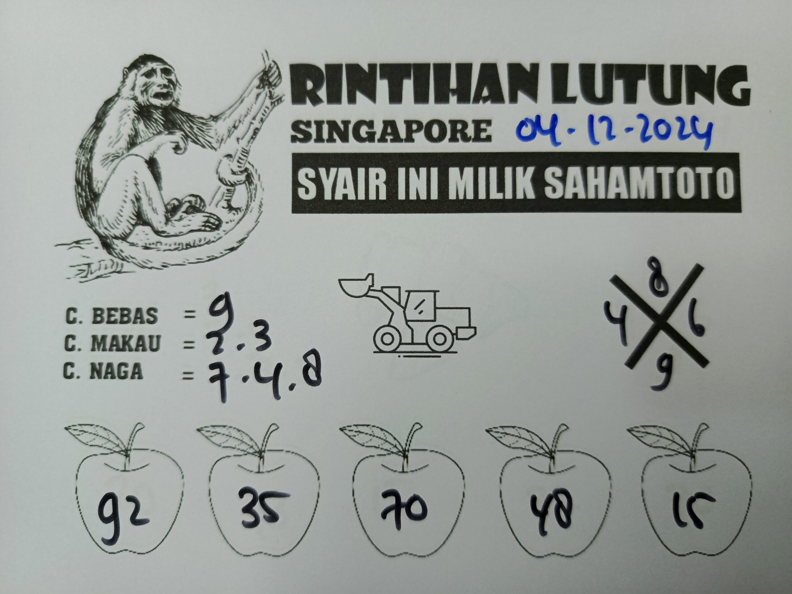 Syair Rintihan Lutung Singapore pools hari ini Rabu 04 Desember 2024