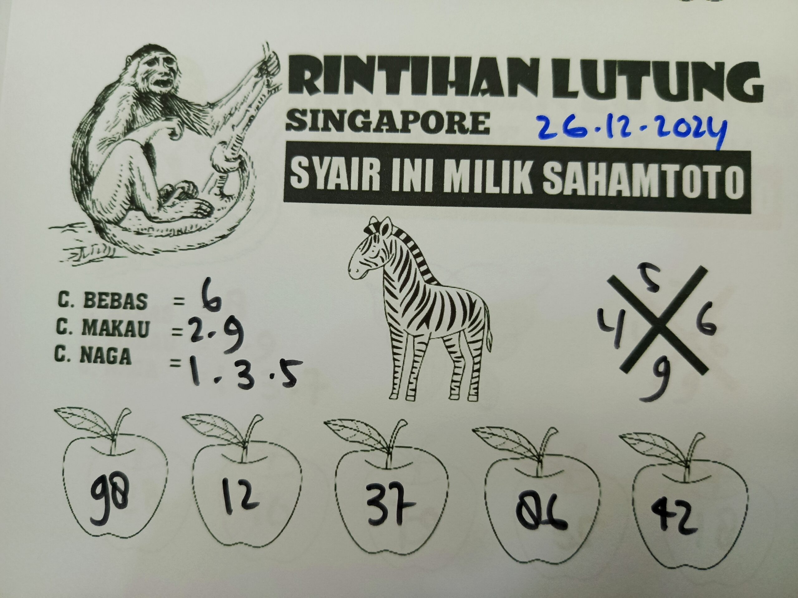 Syair Rintihan Lutung Singapore Pools Hari Ini Kamis 26 Desember 2024