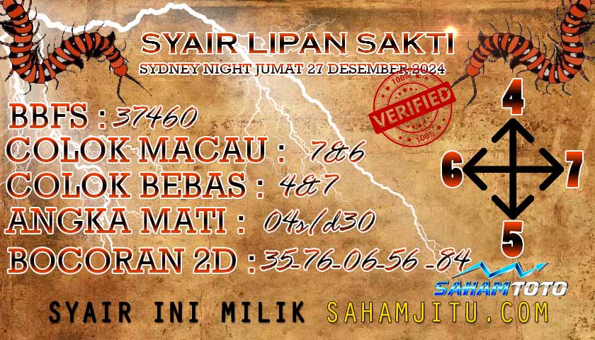 Syair Lipan Sakti SYDNEY Nigh Hari Ini Jumat 27 Desember 2024