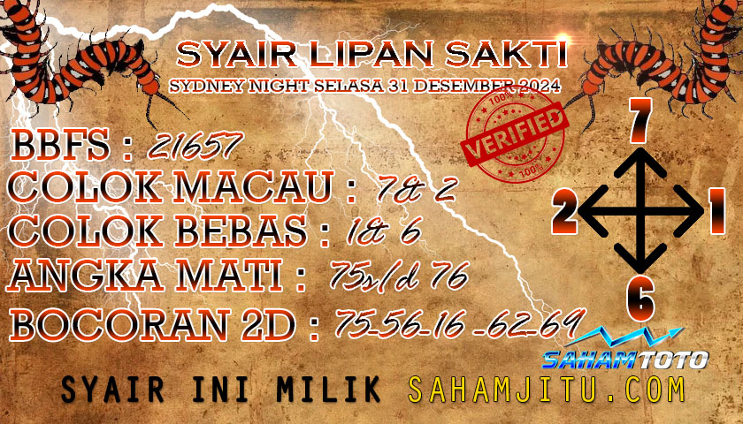 Syair Lipan Sakti Sydney Night Hari Selasa 31 Desember 2024