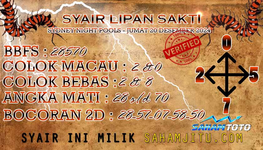 Syair Lipan Sakti Sydney Night Hari Ini Jumat 20 Desember 2024