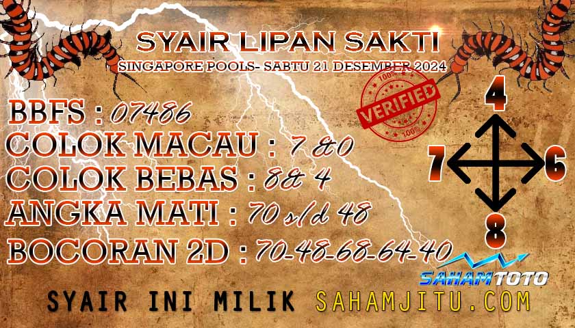 Syair Lipan Sakti Singapore Pools Hari Ini Sabtu 21 Desember 2024