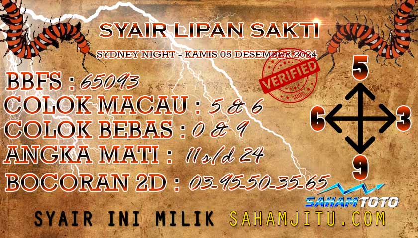 Syair Lipan sakti SydneyNight Hari ini Kamis 05 Desemberr 2024