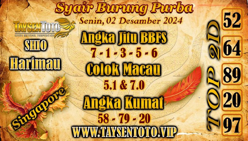 Syair Burung Purba SGP Hari ini Senin, 02 Desember 2024