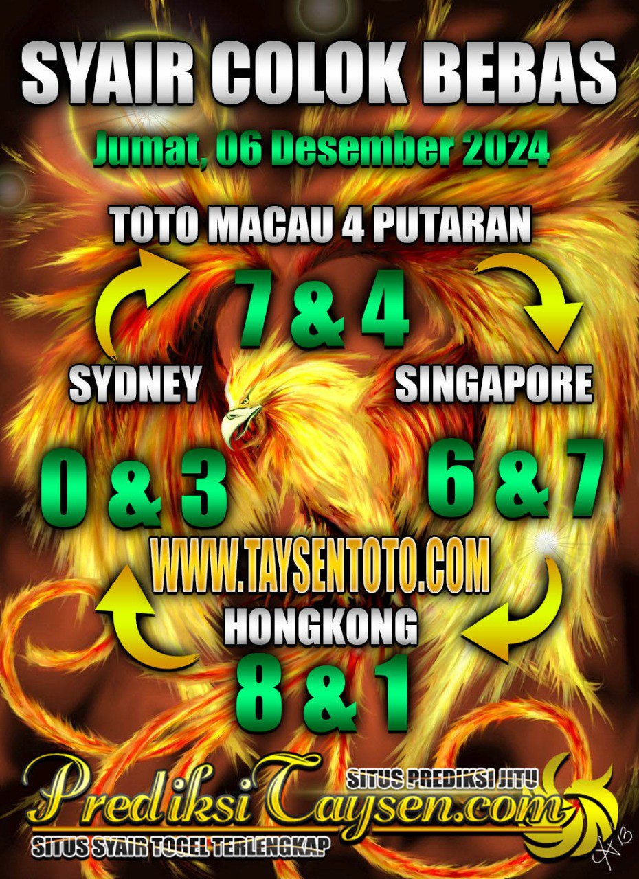 Syair Colok Bebas Hongkong lotto hari ini Jumat, 06 Desember 2024