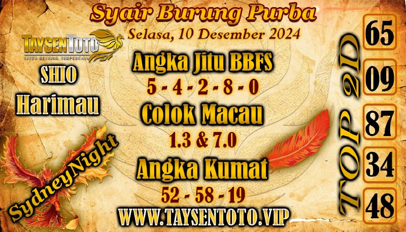 Syair Burung Purba SydneyNight Hari ini Selasa, 10 Desember 2024