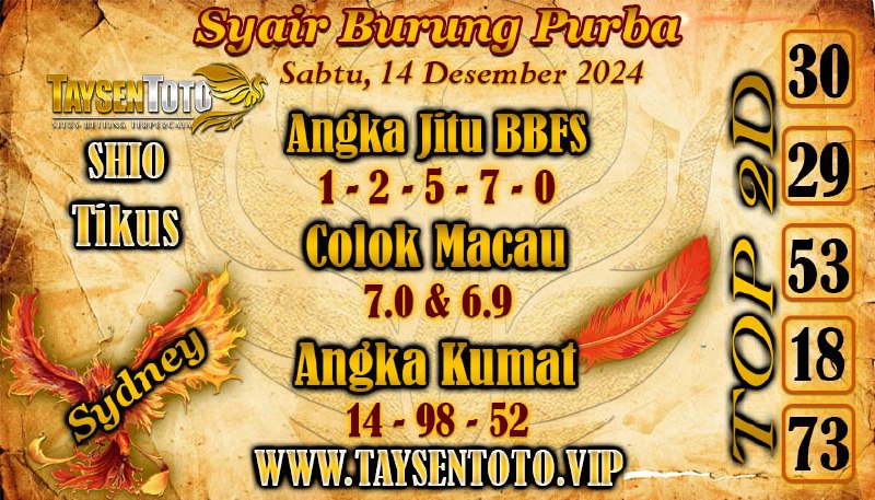 Syair Burung Purba Sydney Hari ini Sabtu, 14 Desember 2024