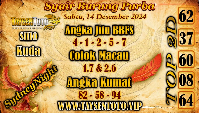 Syair Burung Purba SydneyNight Hari ini Minggu, 15 Desember 2024