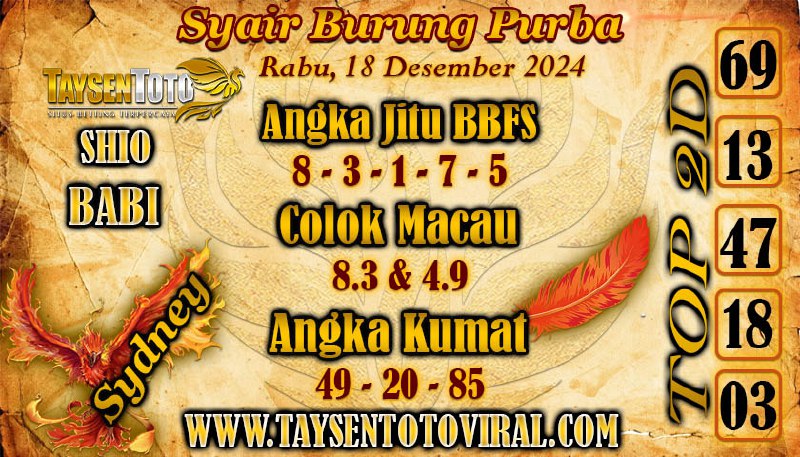 Syair Burung Purba Sydney Hari ini Rabu, 18 Desember 2024