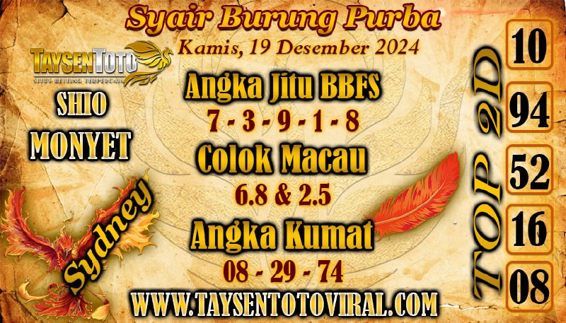 Syair Burung Purba Sydney Hari ini Kamis, 19 Desember 2024