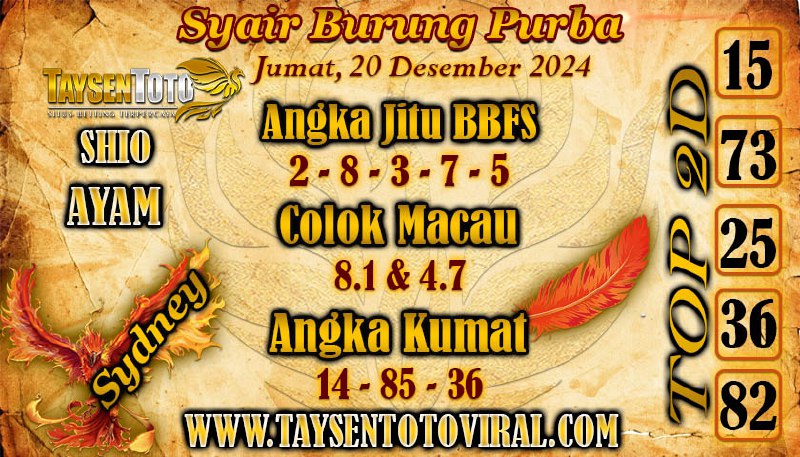 Syair Burung Purba Sydney Hari ini Jumat, 20 Desember 2024