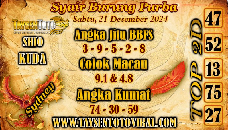 Syair Burung Purba Sydney Hari ini Sabtu, 21 Desember 2024