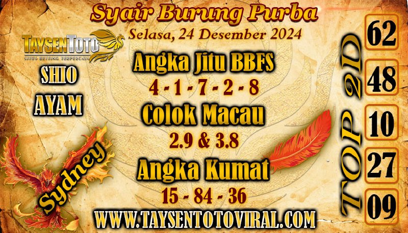 Syair Burung Purba Sydney Hari ini Selasa, 24 Desember 2024