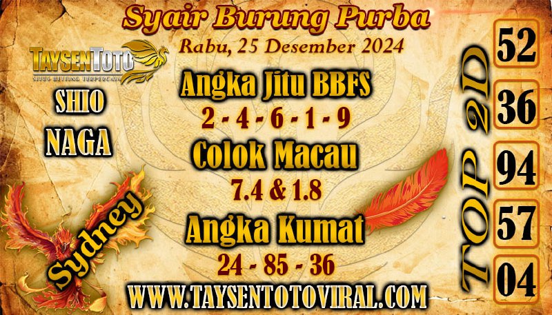 Syair Burung Purba Sydney Hari ini Rabu, 25 Desember 2024