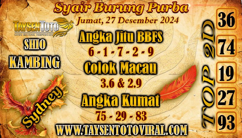 Syair Burung Purba Sydney Hari ini Jumat, 27 Desember 2024