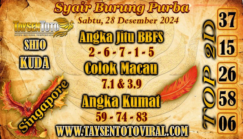 Syair Burung Purba SGP Hari Sabtu, 28 Desember 2024