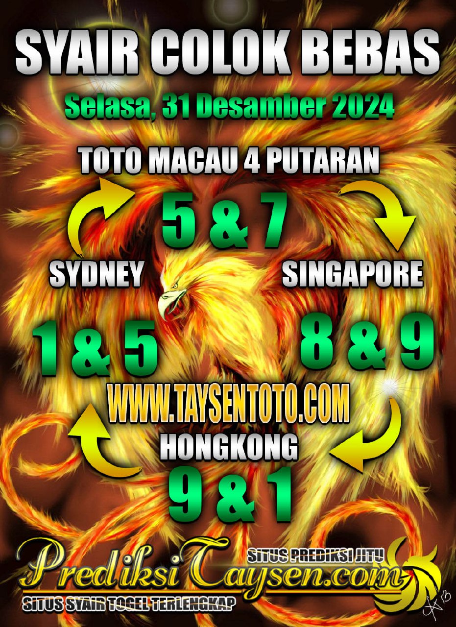 Syair Colok Bebas Hongkong lotto hari ini Selasa, 31 Desember 2024