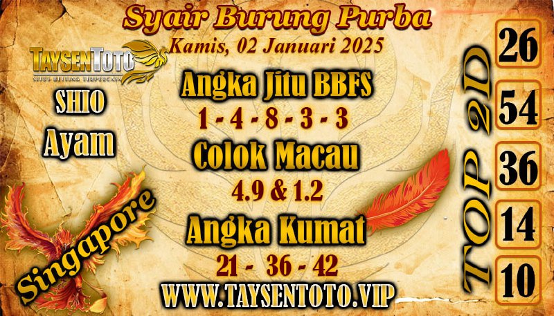 Syair Burung Purba SGP Hari Kamis , 02 Januari 2025